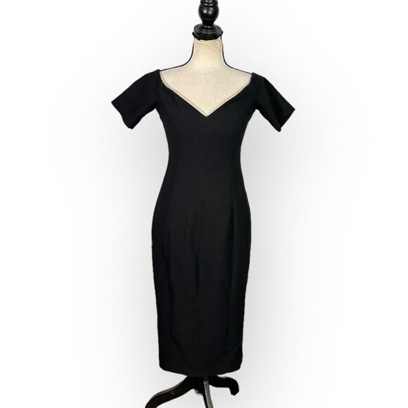 Cinq à Sept Birch Dress Women's 8 Black Sweetheart Midi Sheath Off Shoulder RTR - Picture 3 of 9